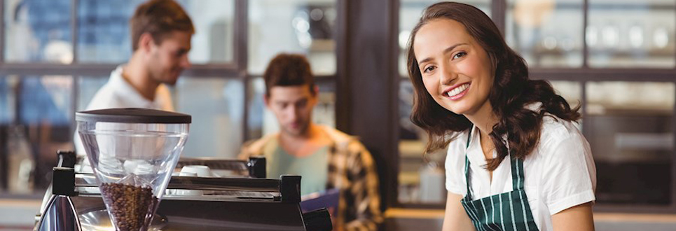 Female employee service coffee