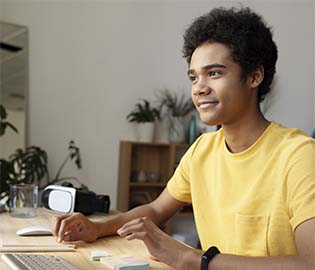 Male student at a computer